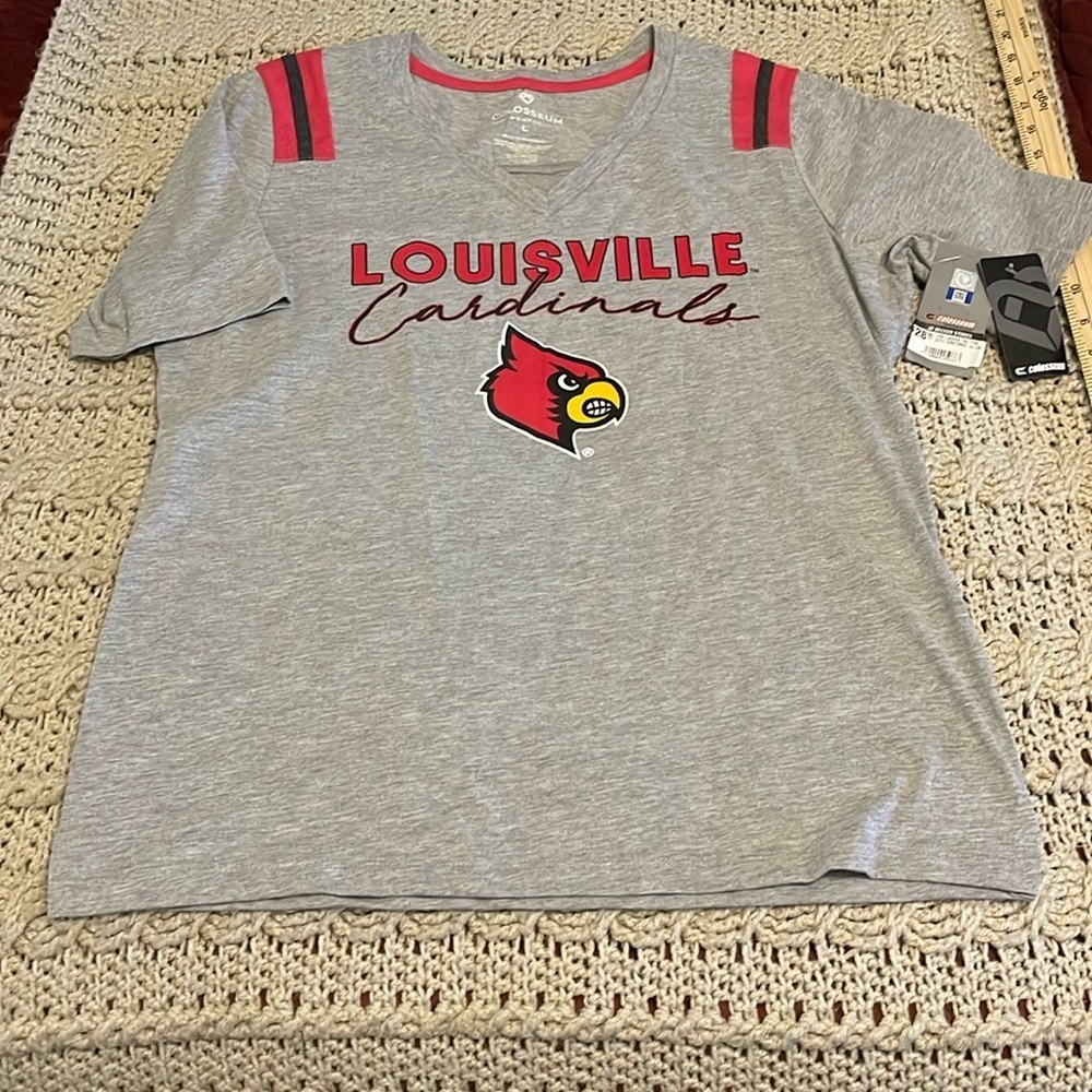 COLOSSEUM Ladies SS , THE CITY LOUISVILLE CARDINALS with LOGO TEE SZ LARGE GRAY